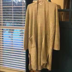 Beige and white duster cardigan